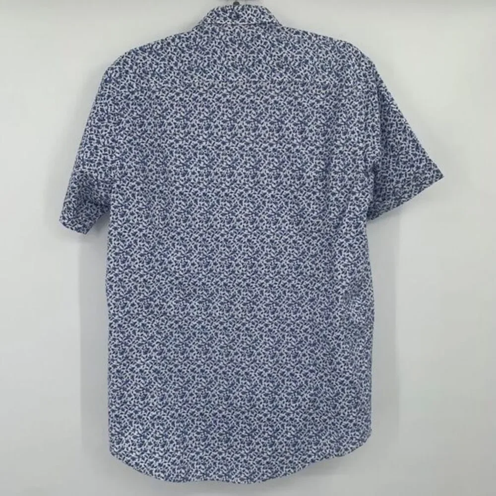 Guide London Premium Men's Shirt Short Sleeve White & Blue Floral Print Size Med
